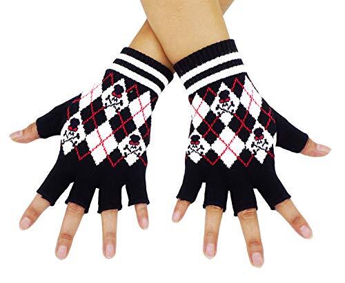 Unisex Stretchy Fingerless Hand Warmer Skeleton Gloves Skull