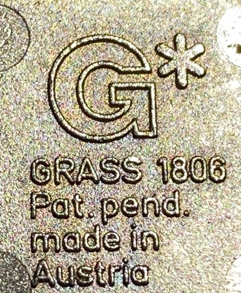 GRASS Hinge 1806, Clip On, 90°,Self Close,Full Overlay with "44"mounting plate.