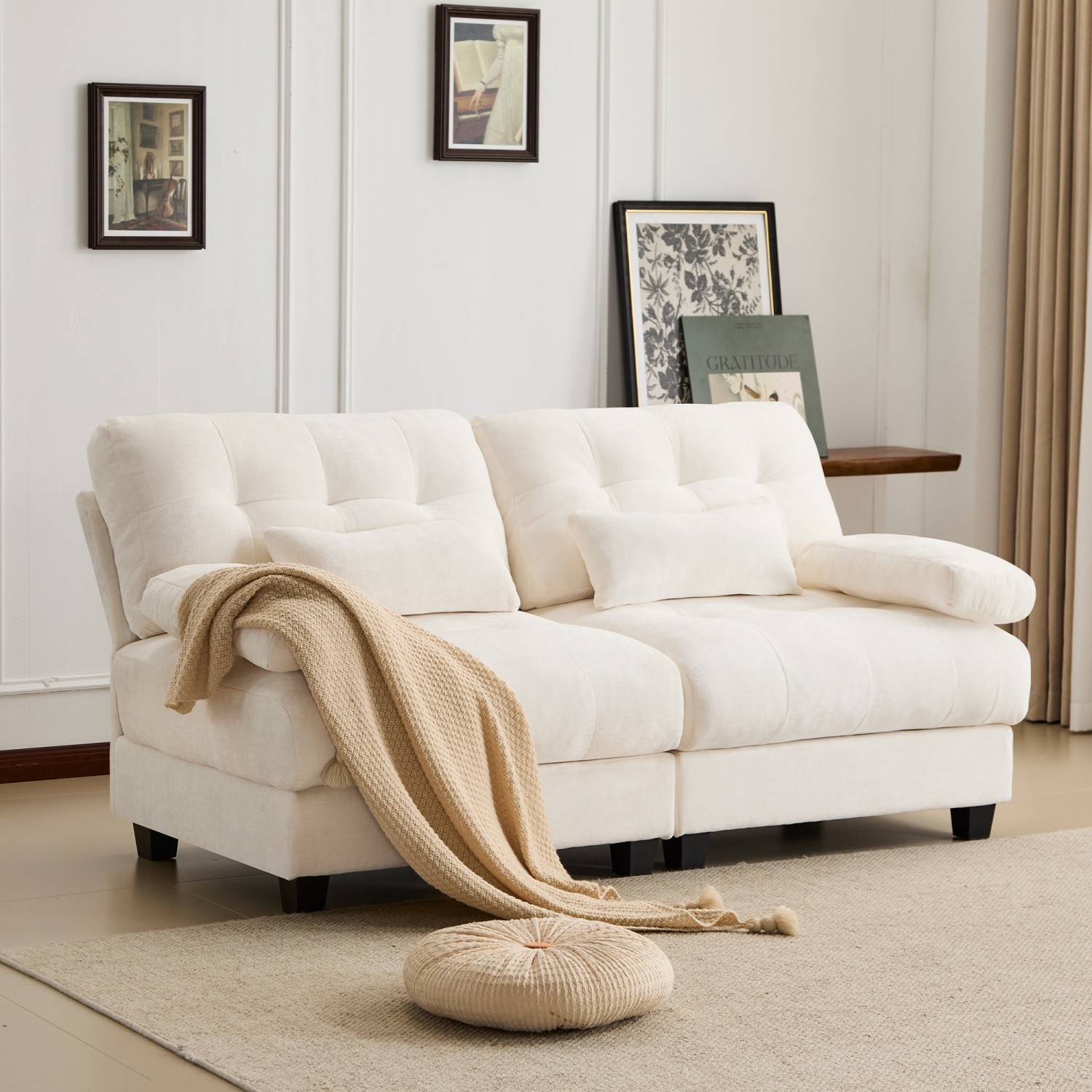 Modern Fabric Loveseat Sofa w/ Adjustable Backrest & Pillows for Small Space