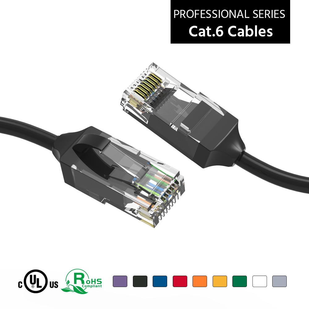 6Ft CAT6 28AWG Slim Ethernet Network Cable Black