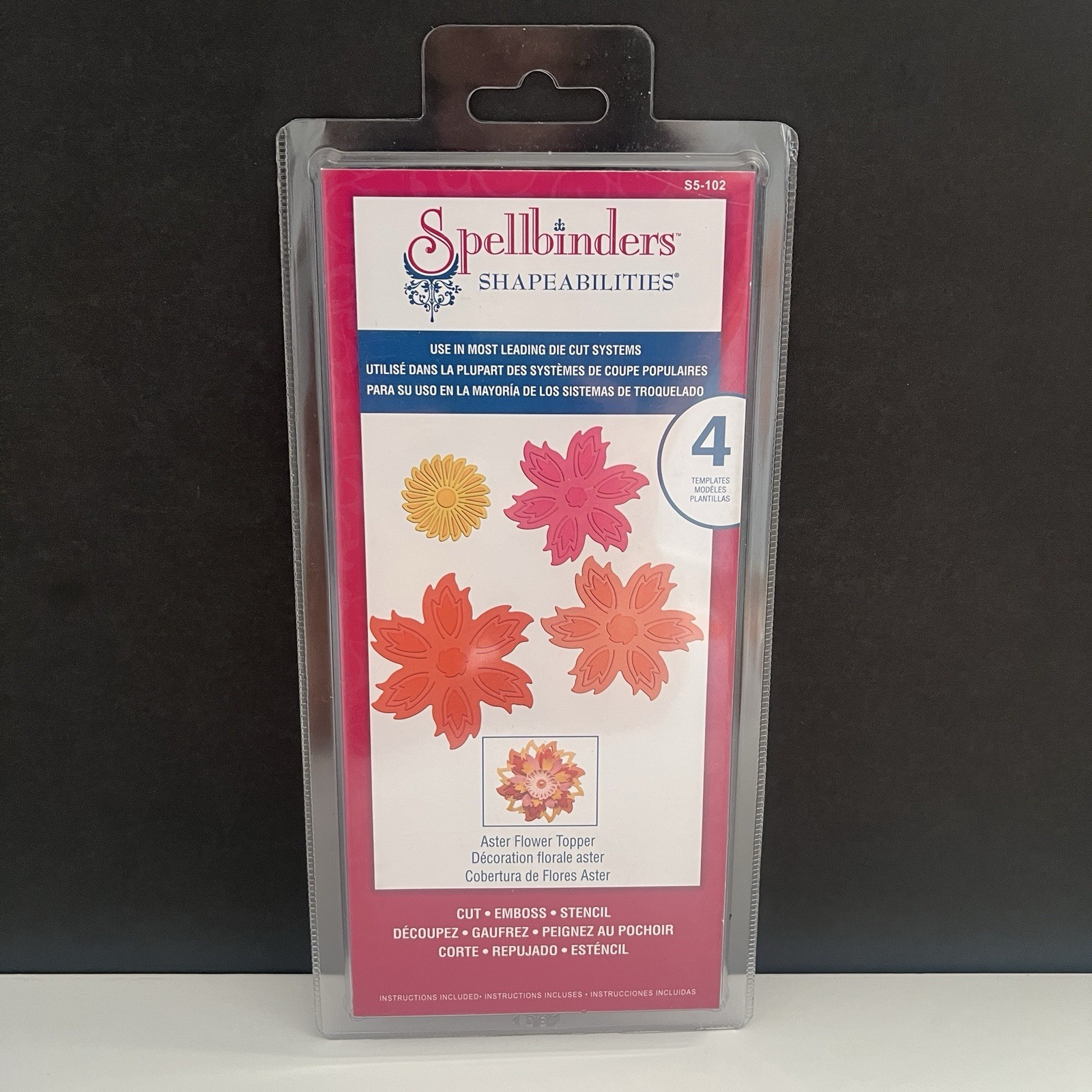New Spellbinders Shapeabilities Aster Flower Topper 4 Die Cut Template S5-102