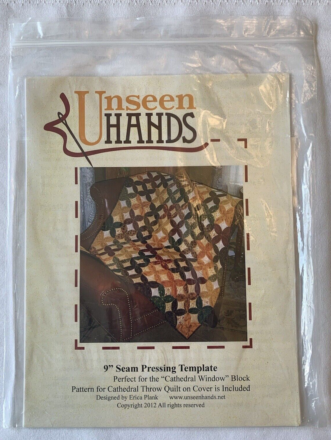 9" Seam Pressing Template by Unseen Hands & Pattern for Cathedral Throw Quilt