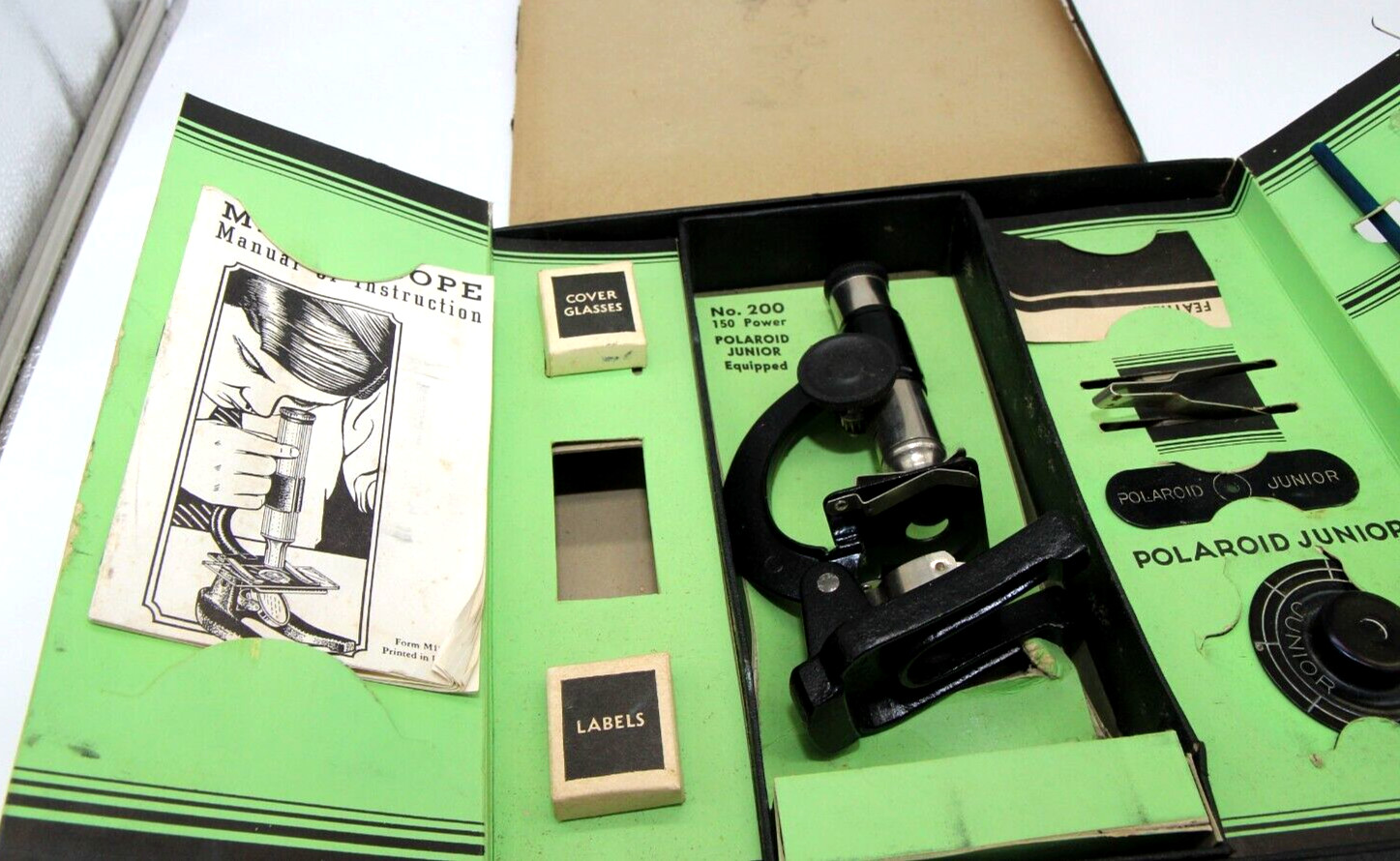 Vintage Gilbert Microscope Set No. 200 w/ Polaroid Junior