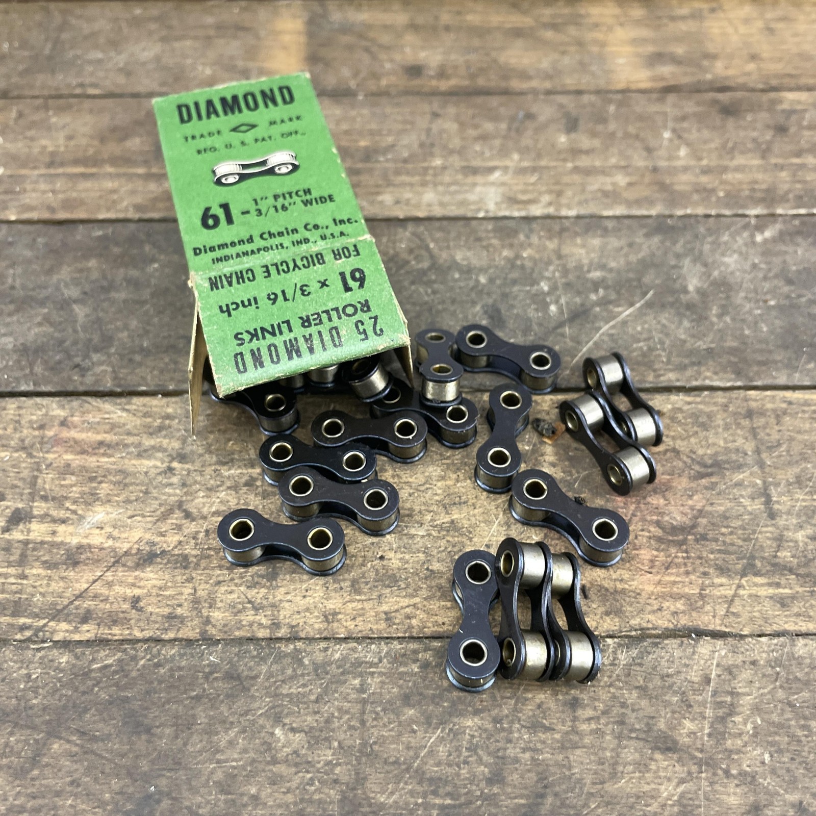 Vintage Diamond 61 Bicycle Chain Roller Links 1/2in Pitch 3/16in Wide Lot USA