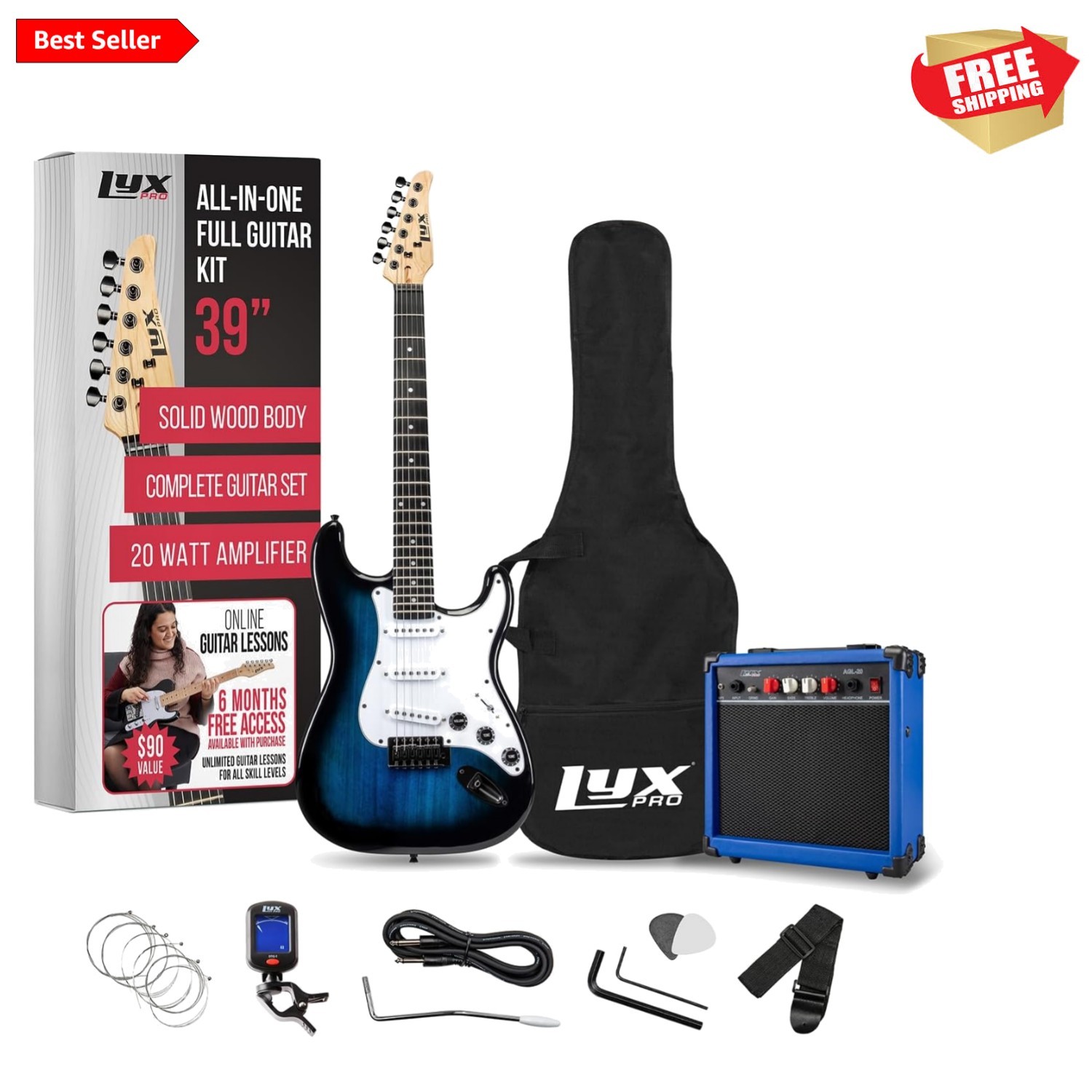 39 inch Electric Guitar Kit Bundle with 20w Amplifier, All Accessories, Digit...