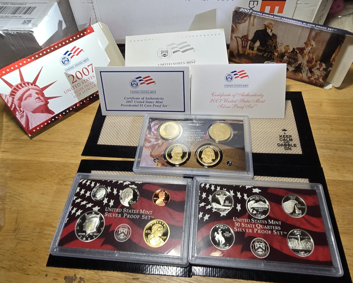 2007-S Silver Proof Set 14 Coins 90% Silver $1.85 FV Original Box & COA US Mint