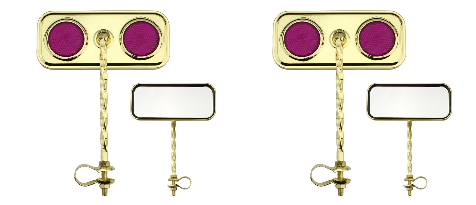 Bike Two Rectangle Square Twisted Mirror Gold Purple Reflectors.