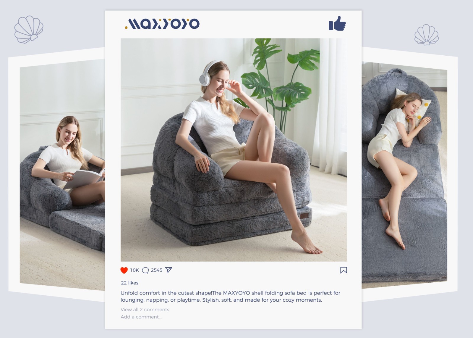 MAXYOYO Folding Sofa Bed,2-in-1 Convertible Sofa, Bean Bag Chair with Armrests