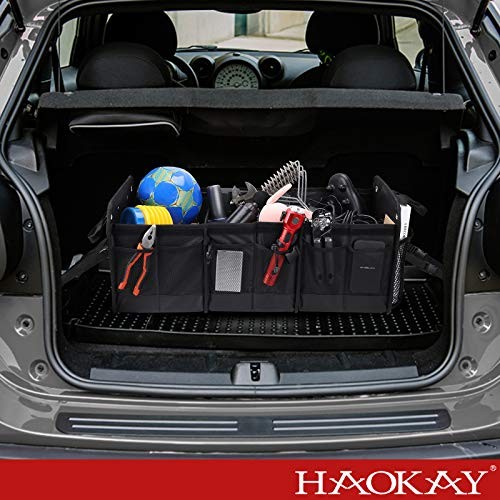 Premium Car Trunk Organizer with Lid, Multi Compartments 3 COMPARTMANTS BLACK