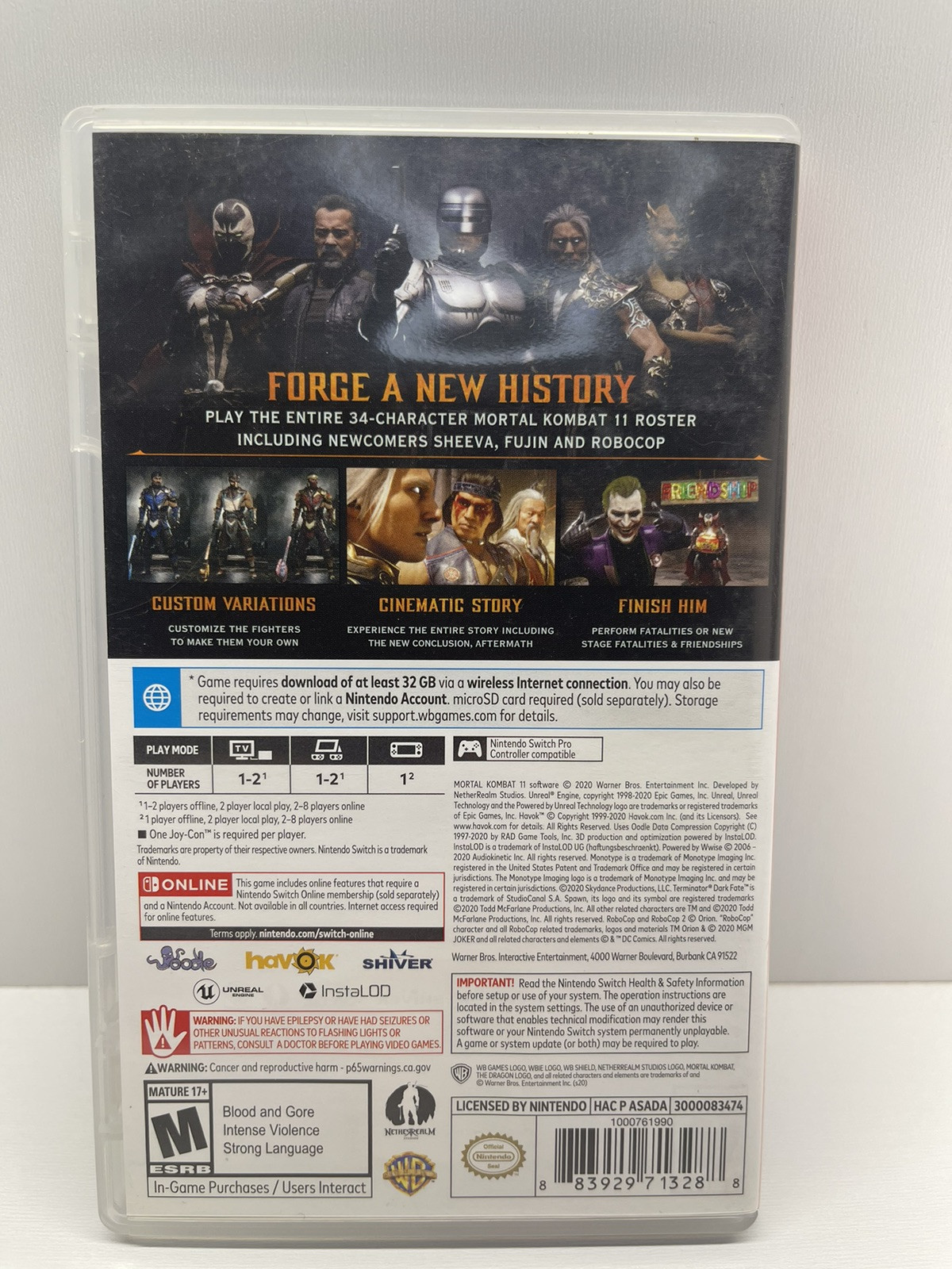 Nintendo Switch Mortal Kombat 11 Aftermath AUTHENTIC REPLACEMENT CASE