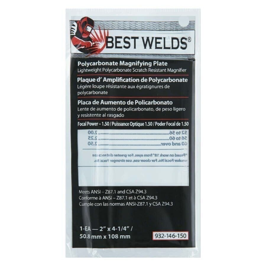 Best Welds Plastic Magnifier Plate, 2 in x 4-1/4 in, 1.5 Diopter