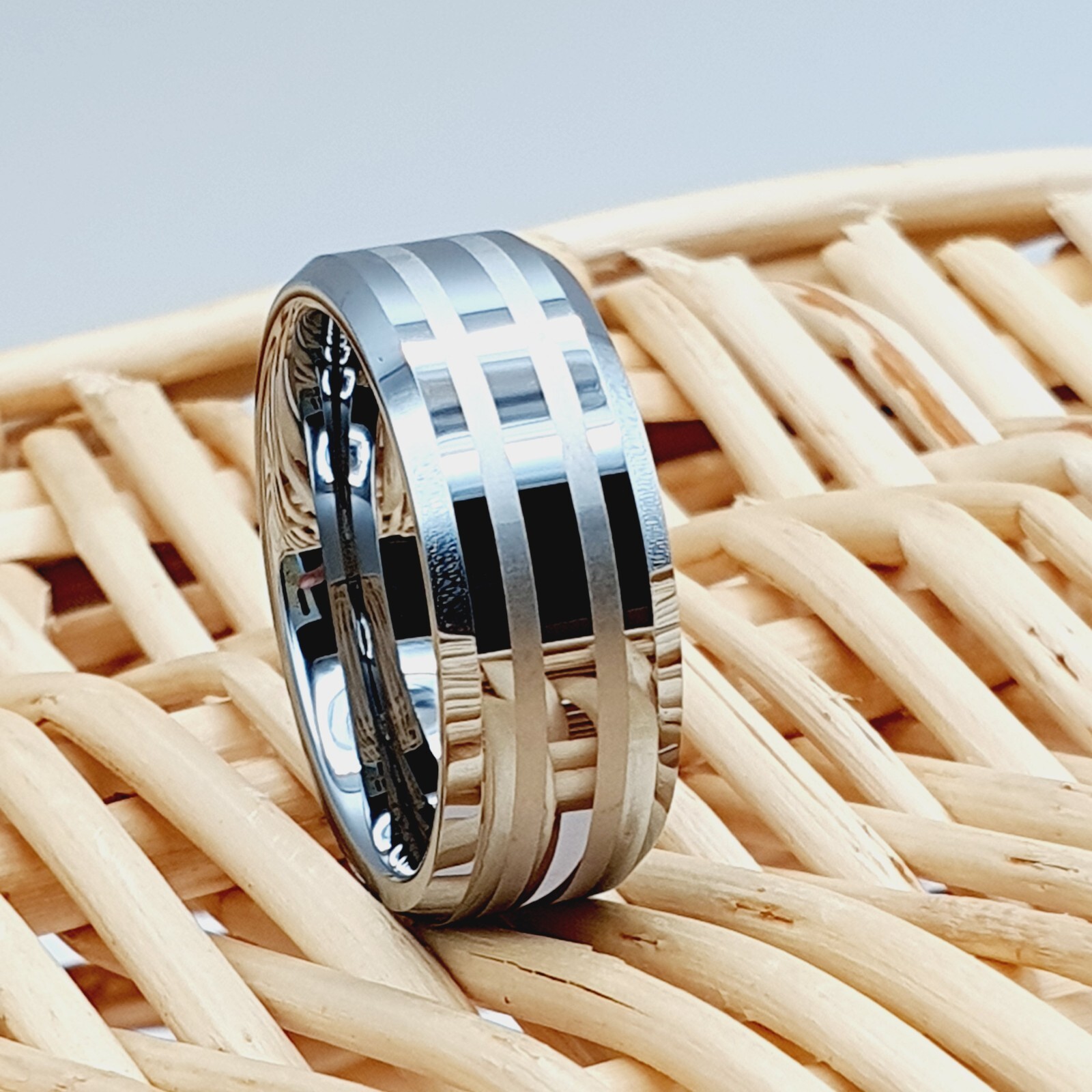 Personalized Silver Polish Band Durable Scratch-Resistant Tungsten Wedding Ring