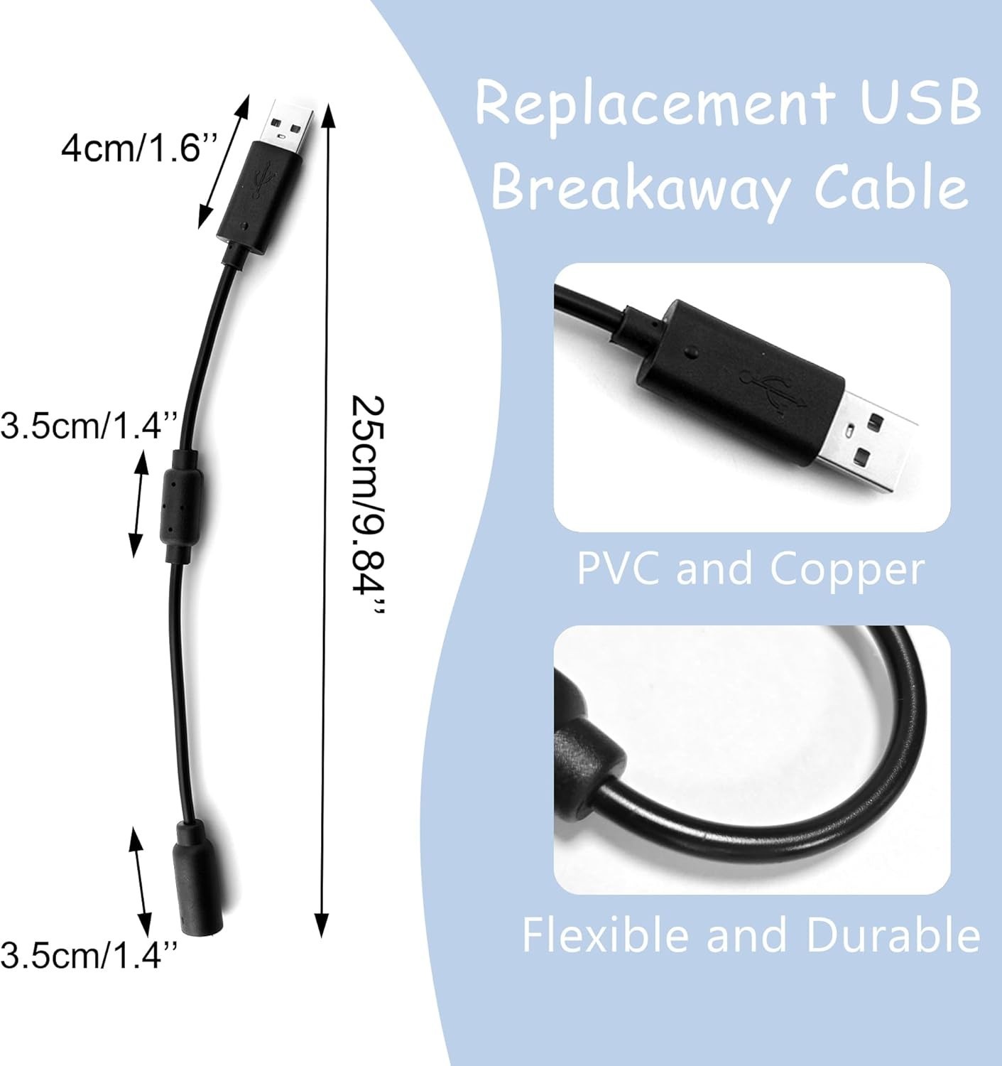 2x USB Breakaway Dongle Cable Cord Adapter For Xbox 360 PC Wired Controller US