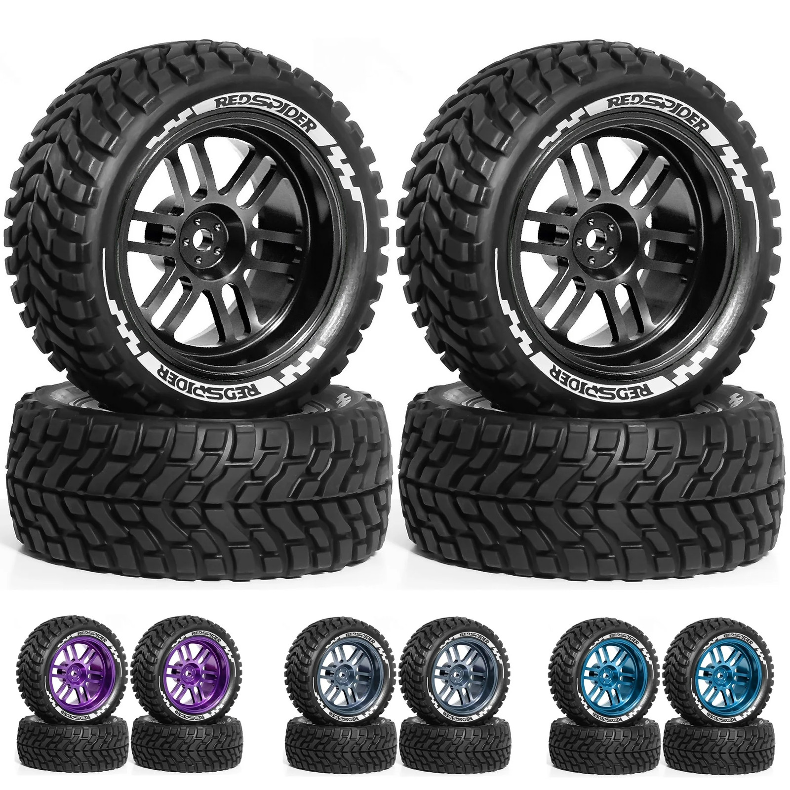 75mm Metal Off-Road Tires Wheels 12mm Hex Hub for WLtoys 144001 A959 MJX 16207