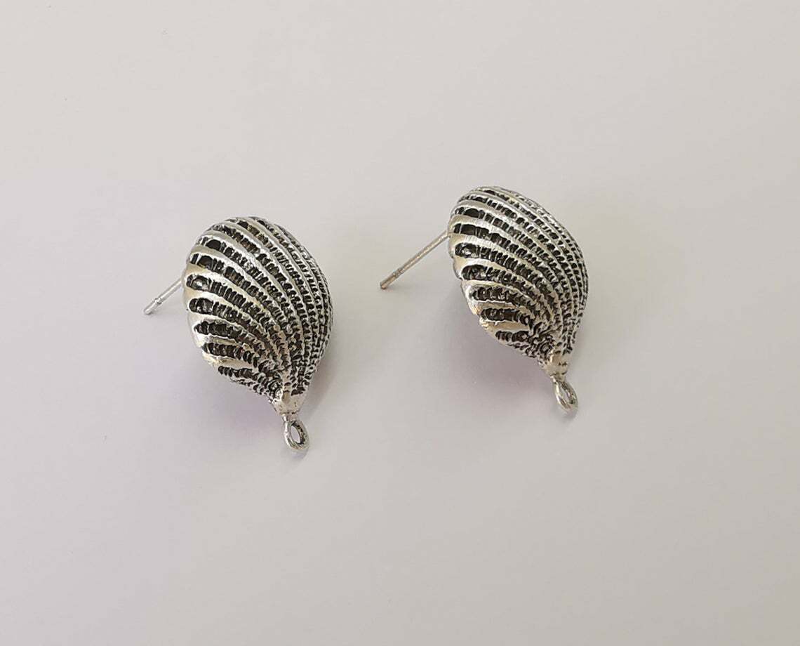 Seashell Ocean Earring Stud Base Posts Antique silver Plated Brass G25398