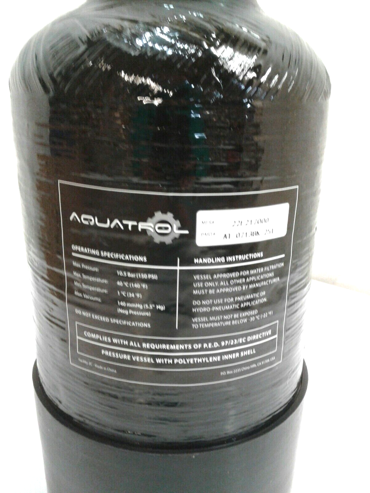 Aquatrol AT-0713BK-25T 7"x13"Pressure Tank 2.5"T Connection Standard Base Black