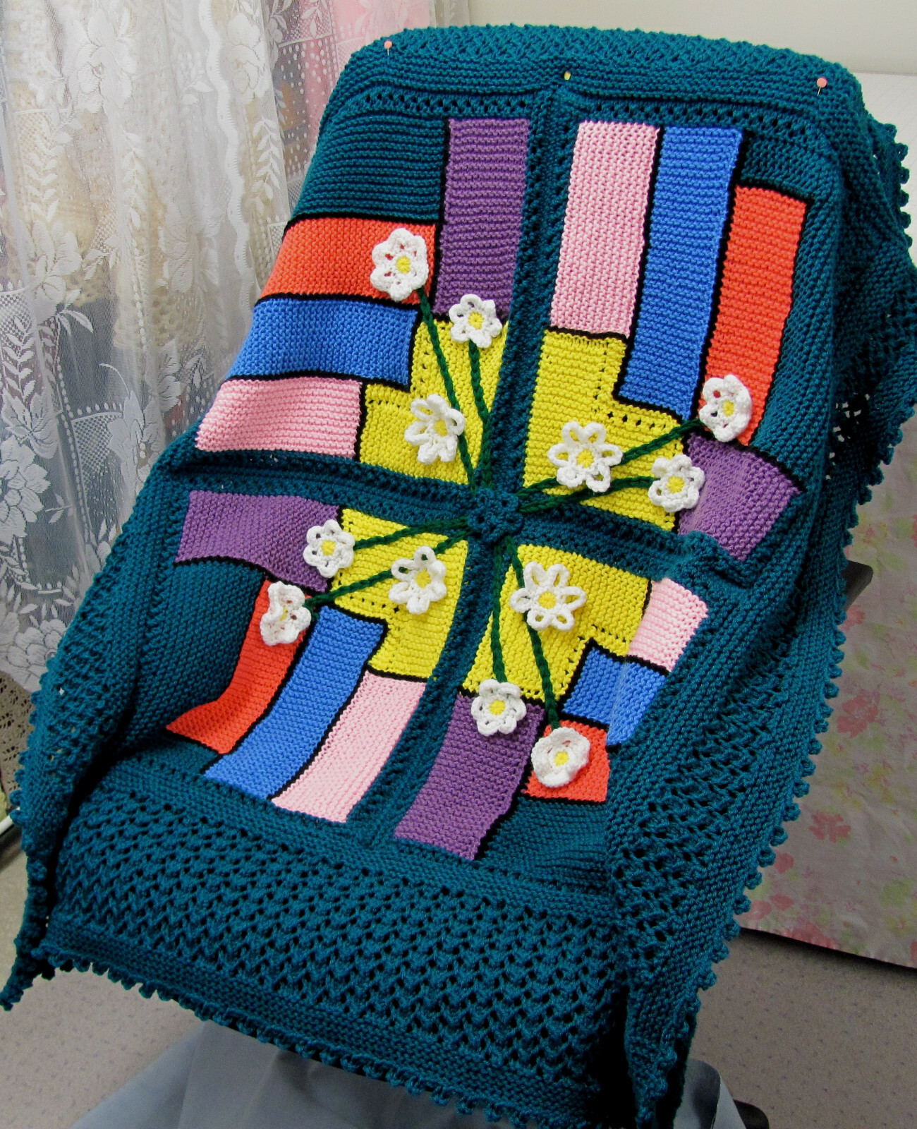 Spring Stained Glass Knit Afghan Pattern - lots of how to photos