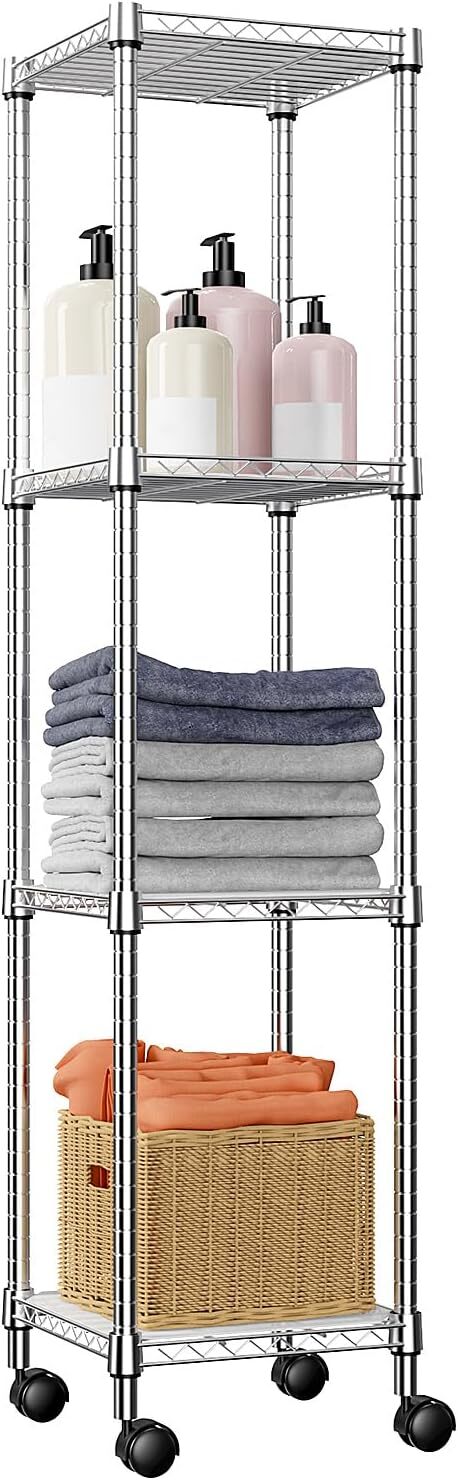 4 Tier Stackable Storage Kitchen Wire Shelves Steel Organizer Pantry Garage Rack