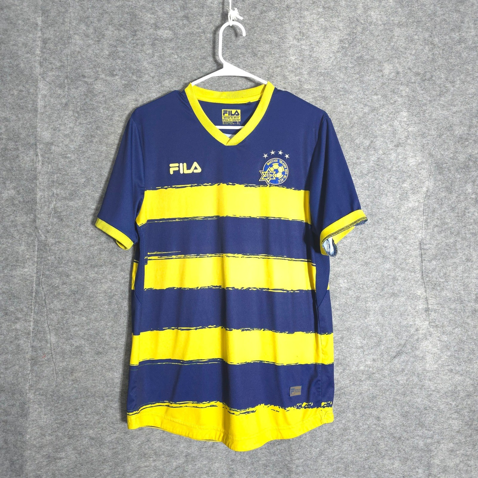 Fila Maccabi Tel Aviv FC Mens L Blue Yellow 2020/2021 Soccer Jersey Kit Striped