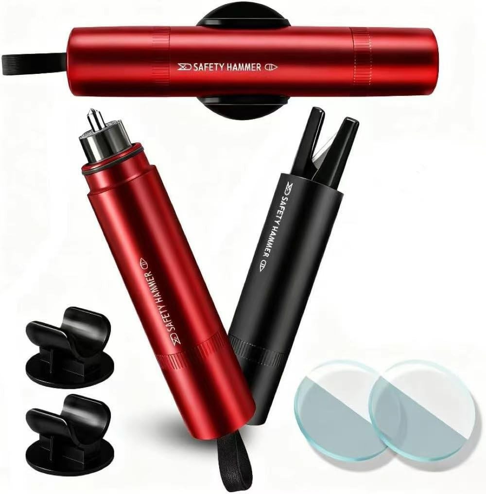 Vunpok 2 Pack Safe Hammer Glass Breaker, Car Window Breaker 9cm, Red & Black