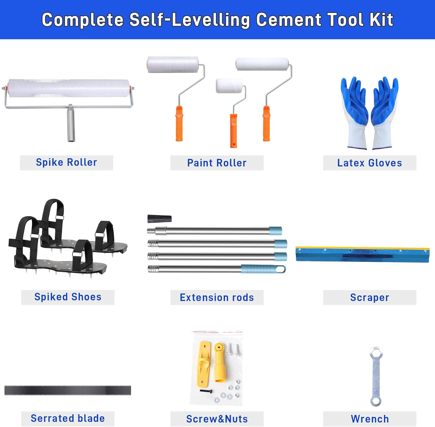 Self Leveling Cement Tool Kit- Epoxy Floor Tool Kit Includes Self-Leveling Rake,