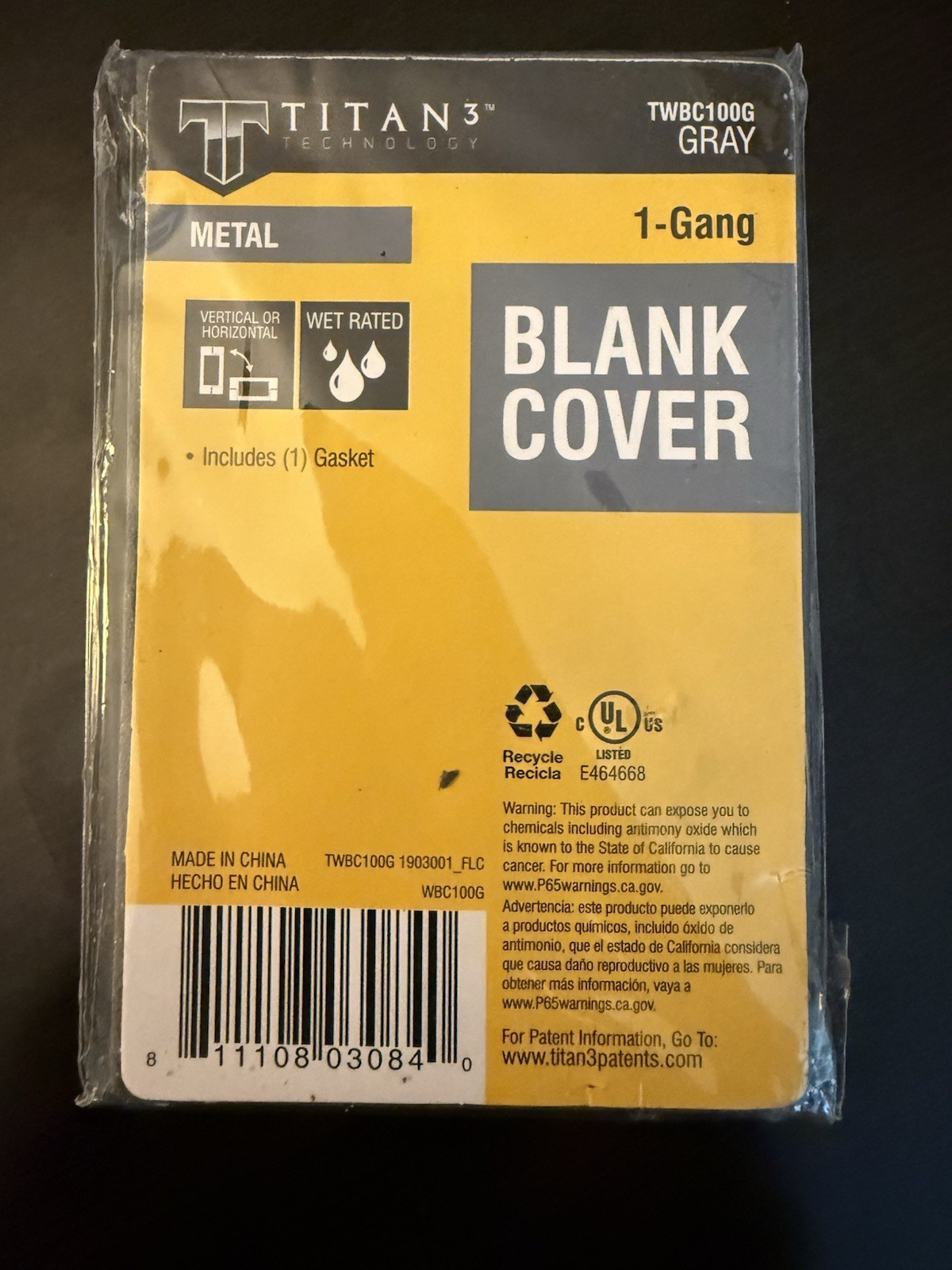 Titan Technology TWBC100G Metal Blank Cover In Gray Pack Of ( 20 )