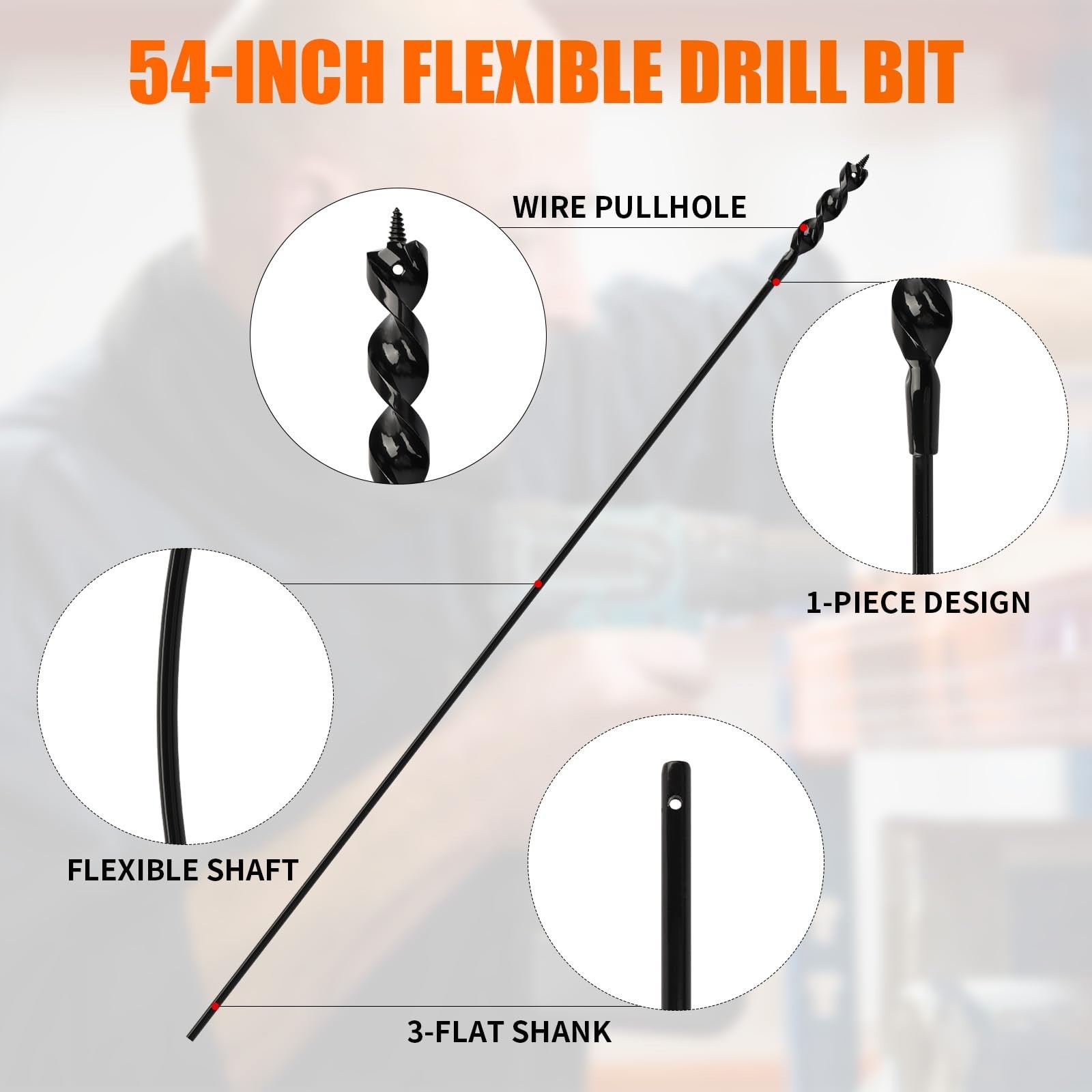Flexible Drill Bit for Wire Pulling-3/4 Inch x 54 Inch, Extended Installer Dr...