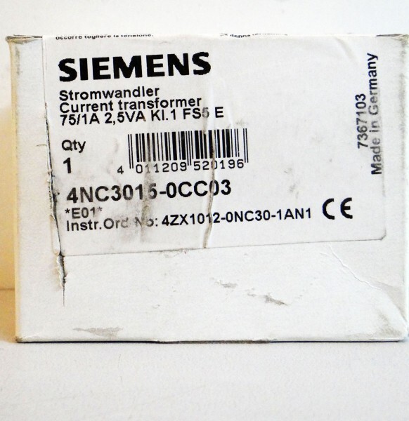 Siemens 4NC3015-0CC03 Version:01 Current Transformer 75/1A 2.5VA -Sealed-