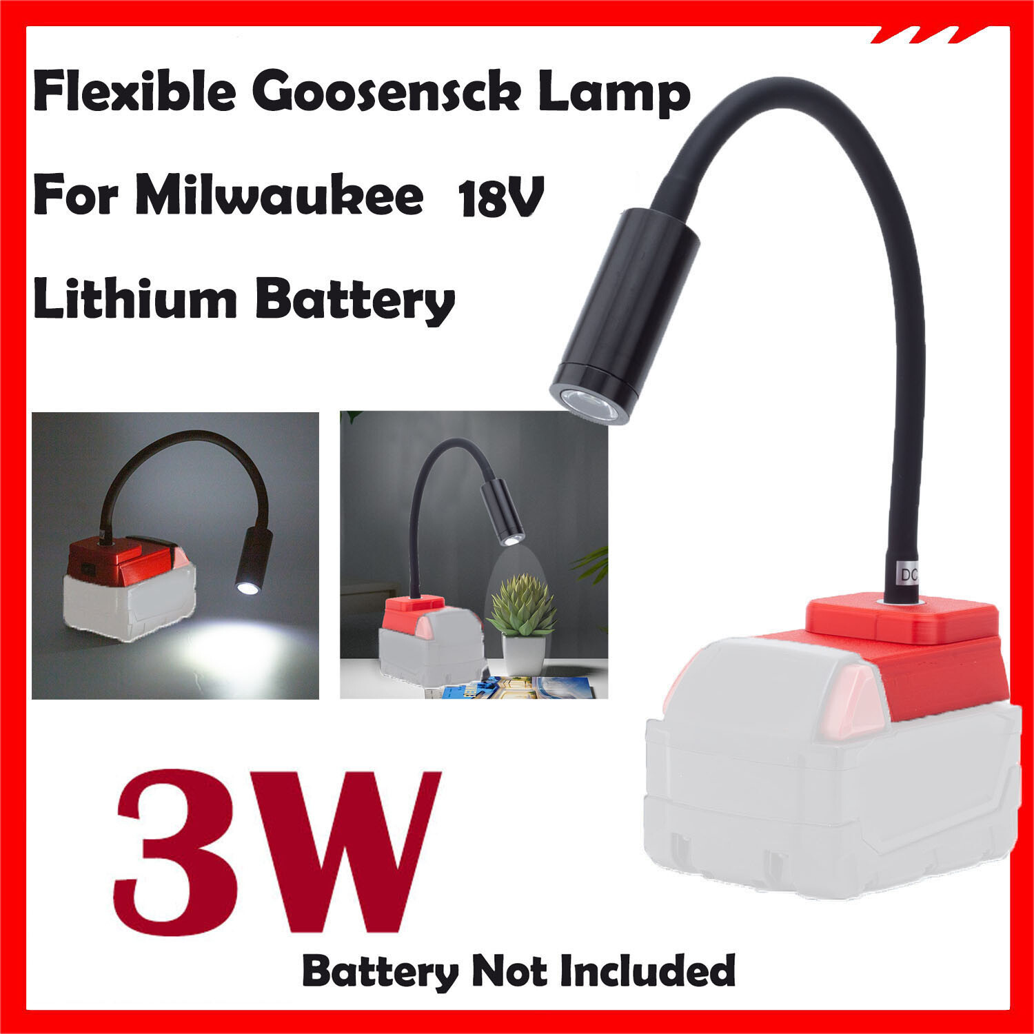 LED Work Light Flexible Bendable For Milwaukee 18V Lithium Battery Desk Lamp