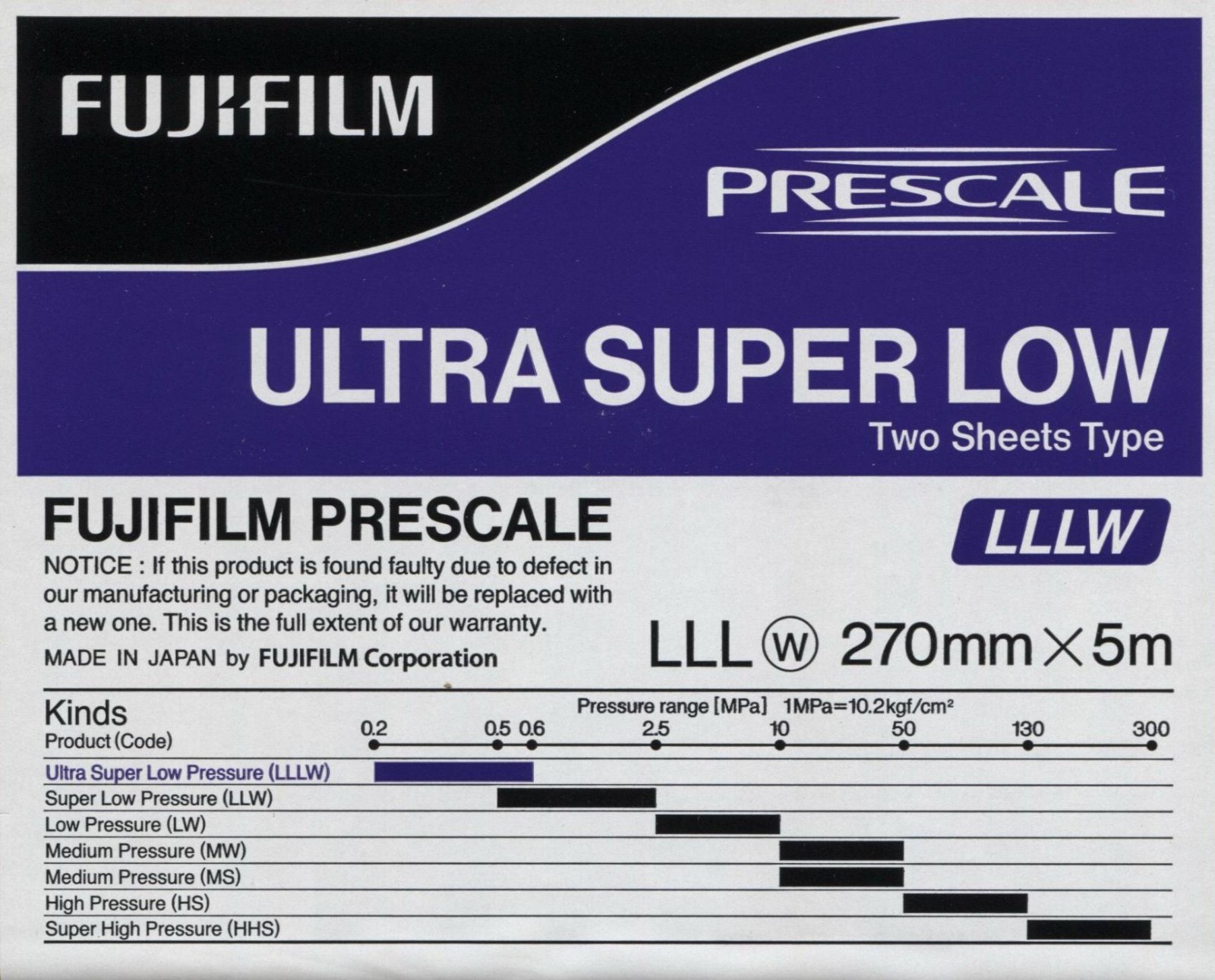 Fujifilm Prescale Ultra Low film - Pressure Indicating Film