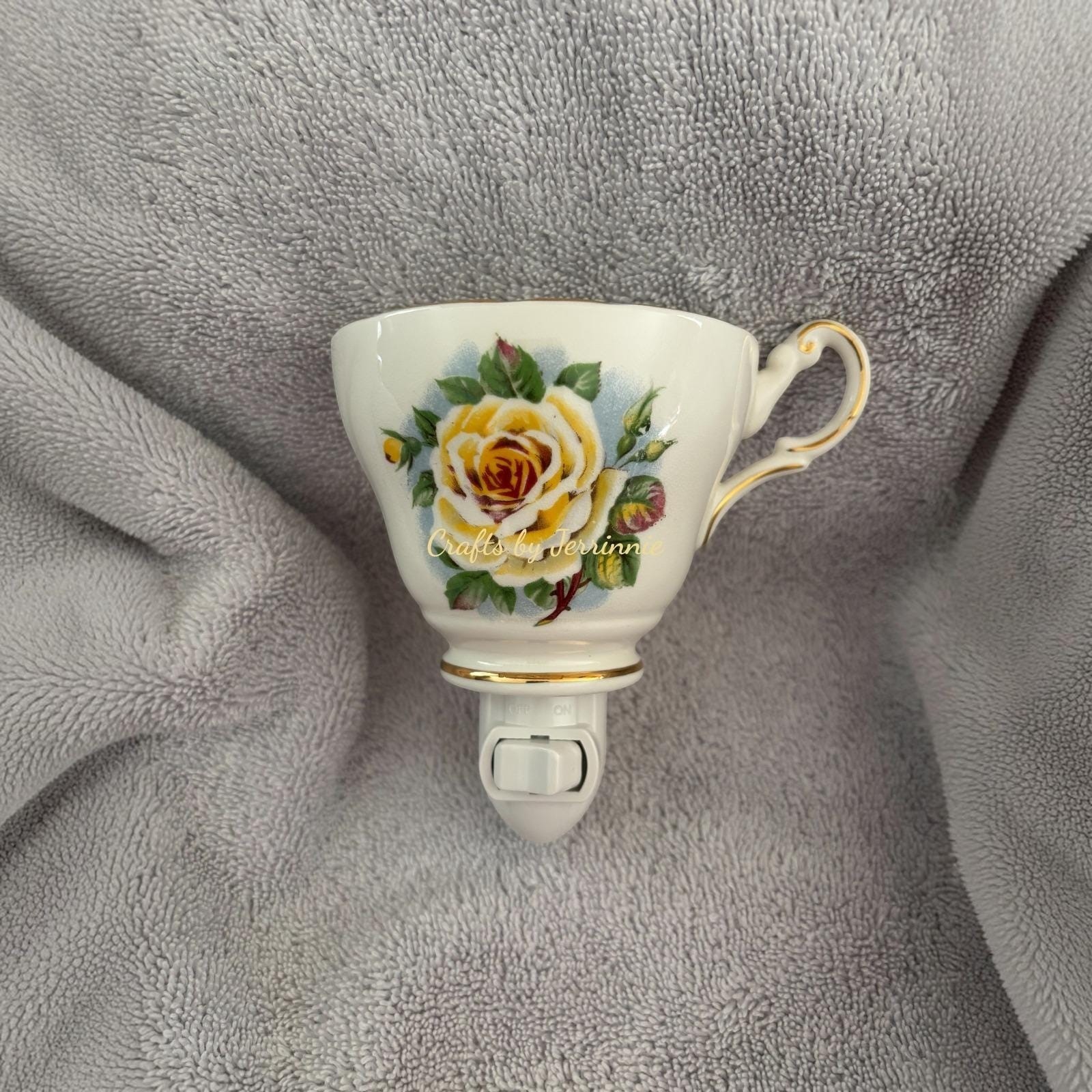 Vintage Regency Handcrafted Yellow Rose Tea Cup Night Light