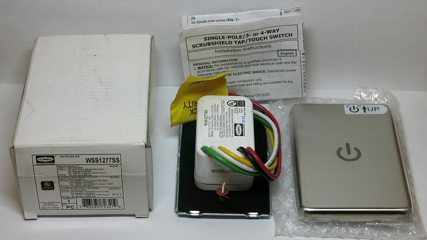 HUBBELL WSS1277SS Wiring Scrubswitch 8/10a 120/277v Touch Switch NEW opened Box