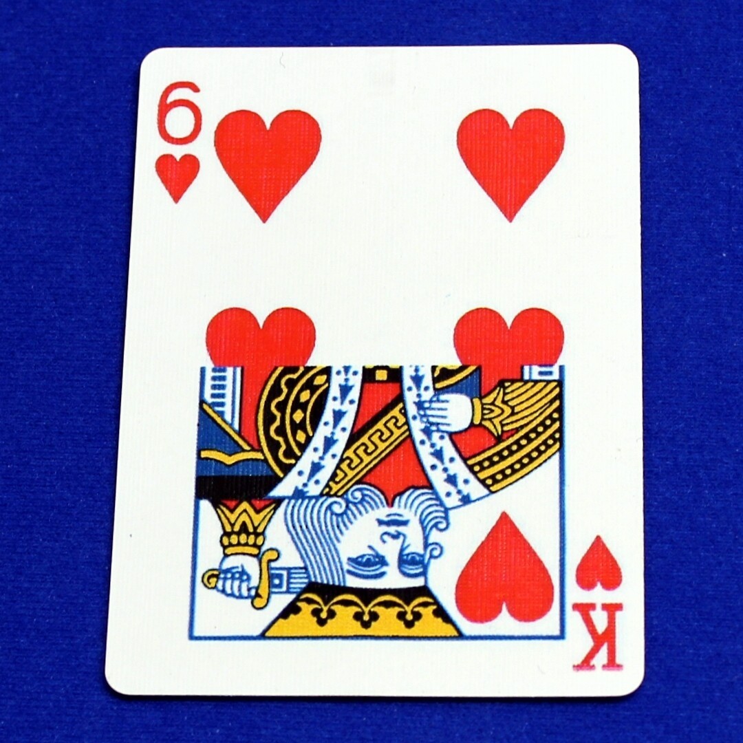 6 of Hearts / King - Half & Half Horizontal, Bicycle Printed Gaff Card, Blue
