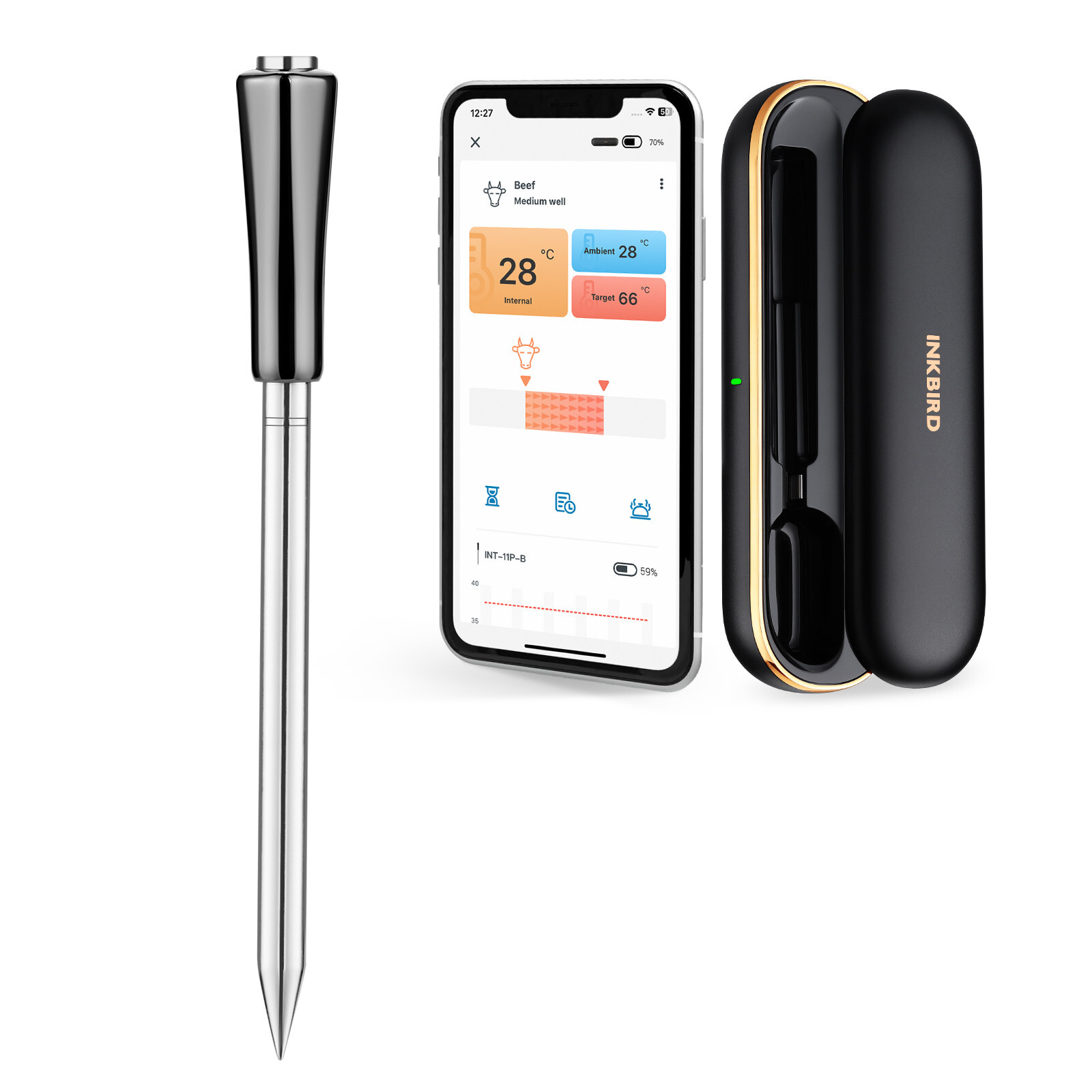 Wireless Meat Thermometer Bluetooth BBQ Temperature Meter Oven Grill 300ft App