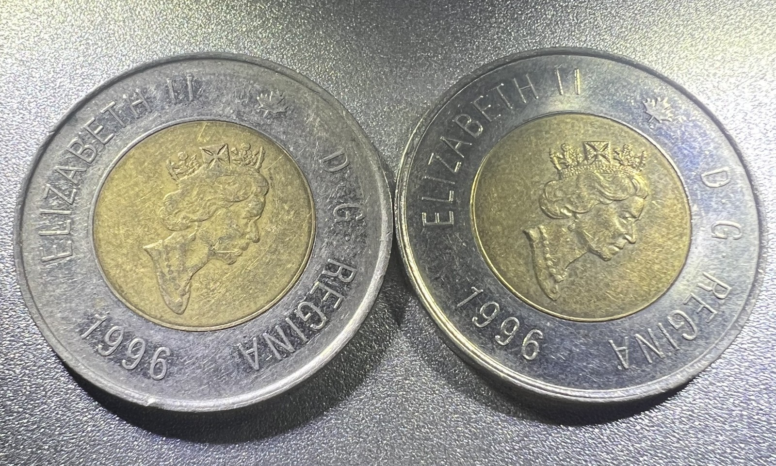 2 each Canada 2 Dollar Coin 1996 Queen Elizabeth II As Pictured