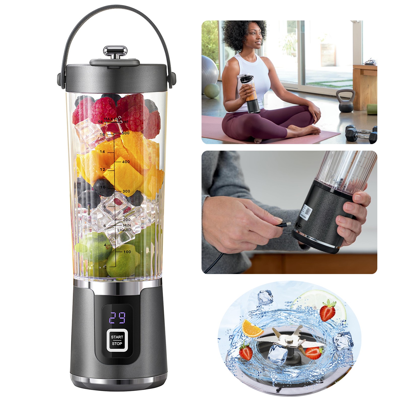 16oz Electric Personal Portable Fruit Blender Perfect for Smoothies Rechargeable