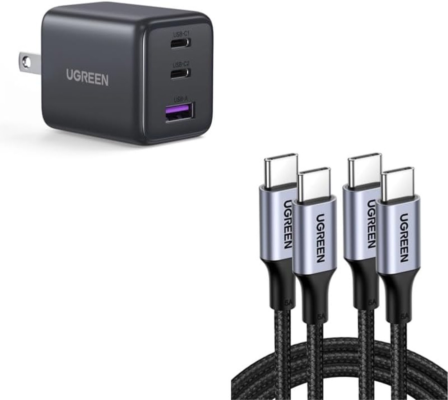 UGREEN 100W USB-C Cable (2-Pack) + 30W USB-C Gan Charger Bundle — High-Speed Cha