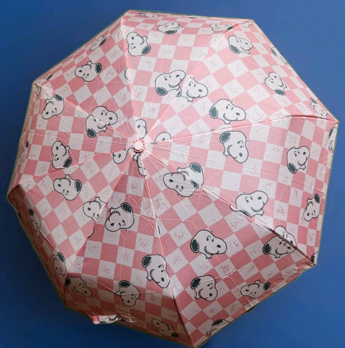 Peanuts Snoopy Umbrella Auto Open And Close Checkered Pink With Sleeve
