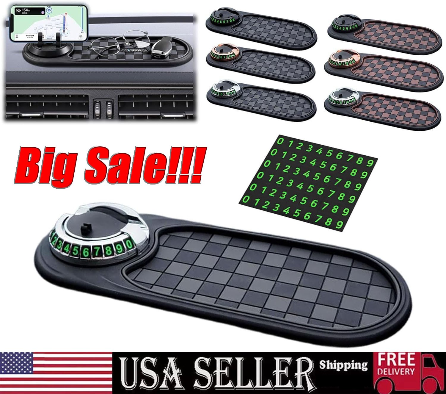 Multifunction Car Dashboard Anti-Slip Mat Auto Phone Holder & Parking Number