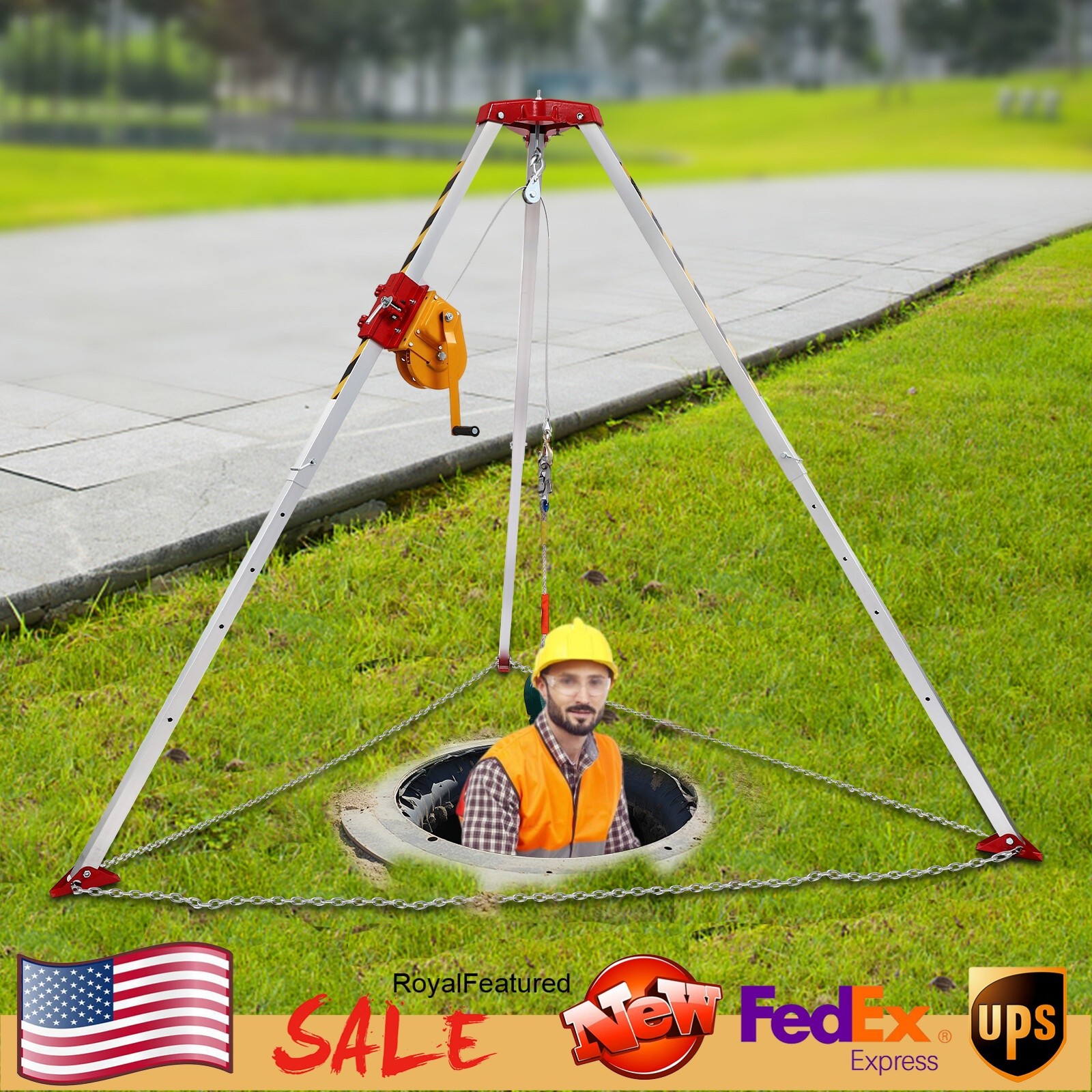 Confined Space Tripod Kit 1800lb Winch w/5.2ft-8ft Adjustable Legs Rescue Tripod