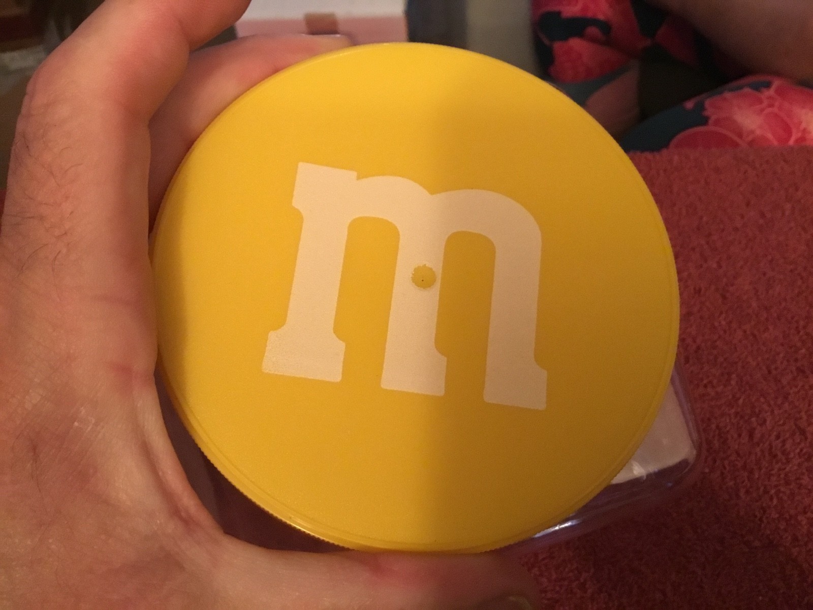 M & M Plastic Container w/yellow lid