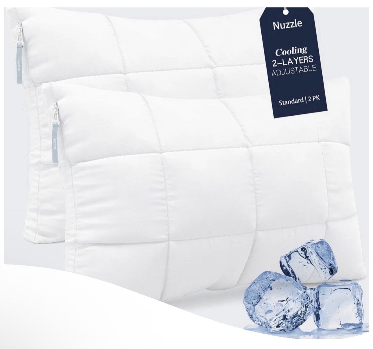 Nuzzle Cooling Adjustable Pillow for Side Standard SIze (Set of 2), White