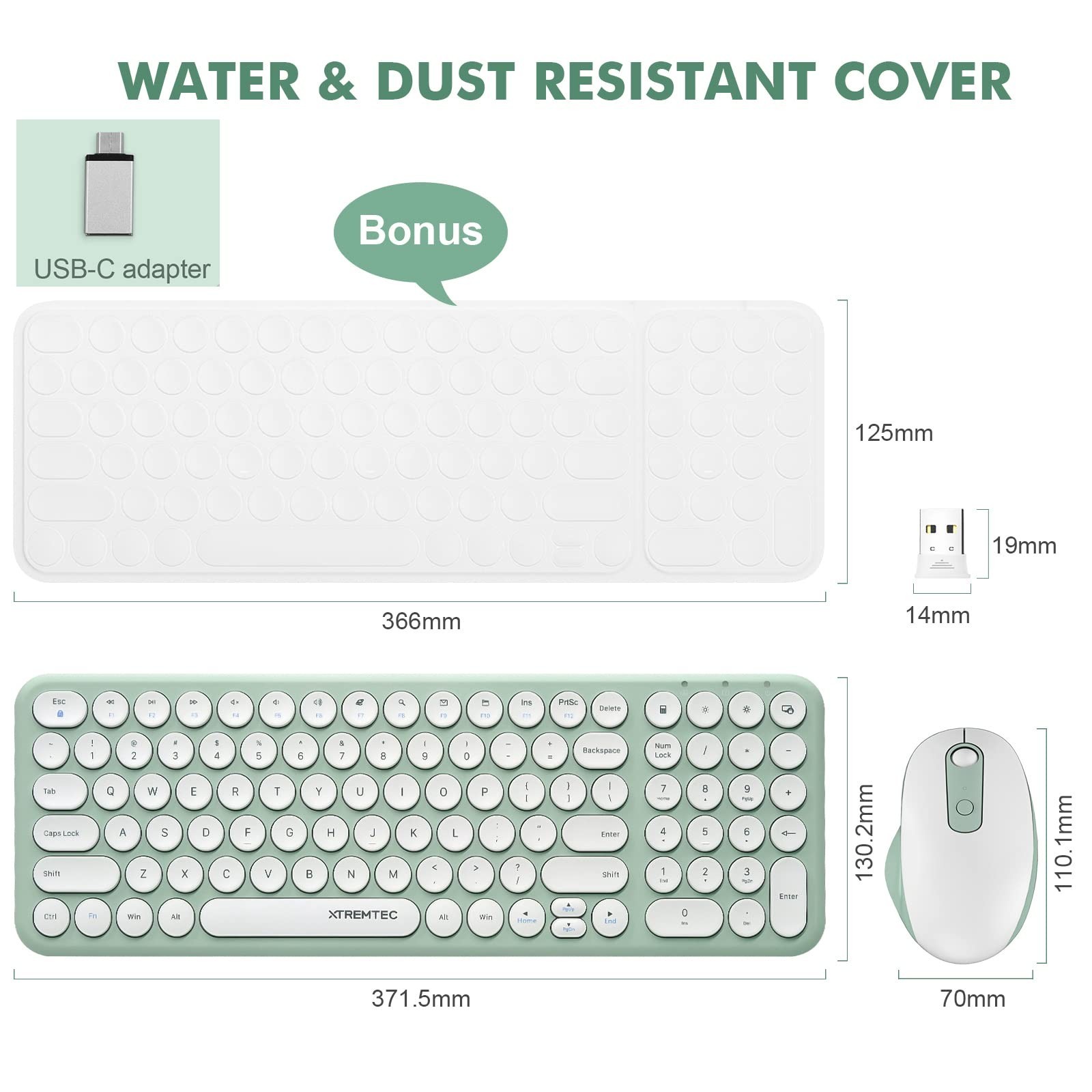 Wireless Keyboard and Mouse, XTREMTEC Compact Full Size Cute Keyboard Retro R...