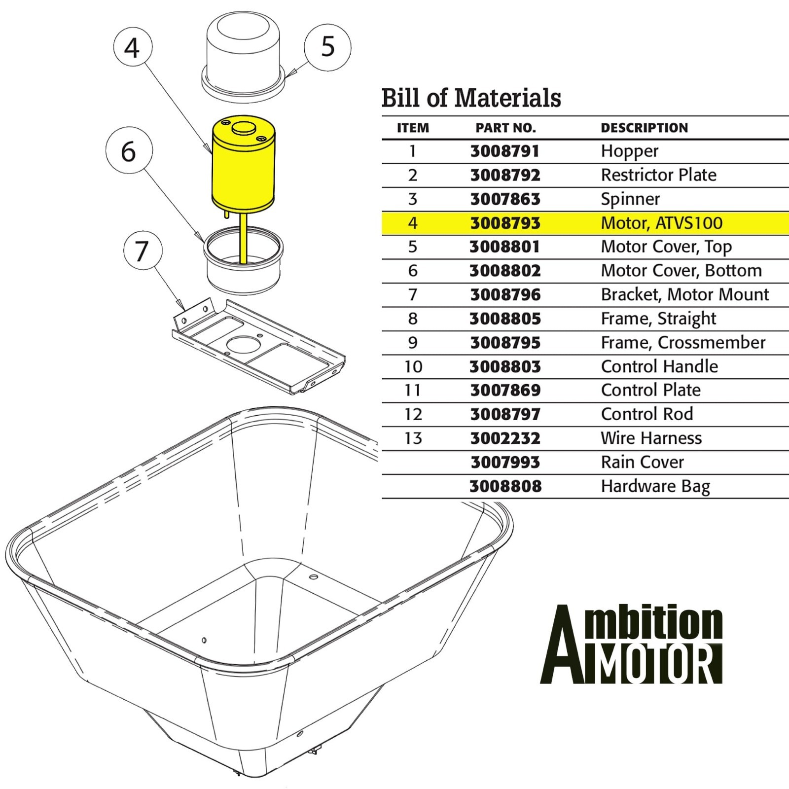 Replacement Motor for ATVS100 Broadcast Spreader, 3008793, Salt & Ice Control
