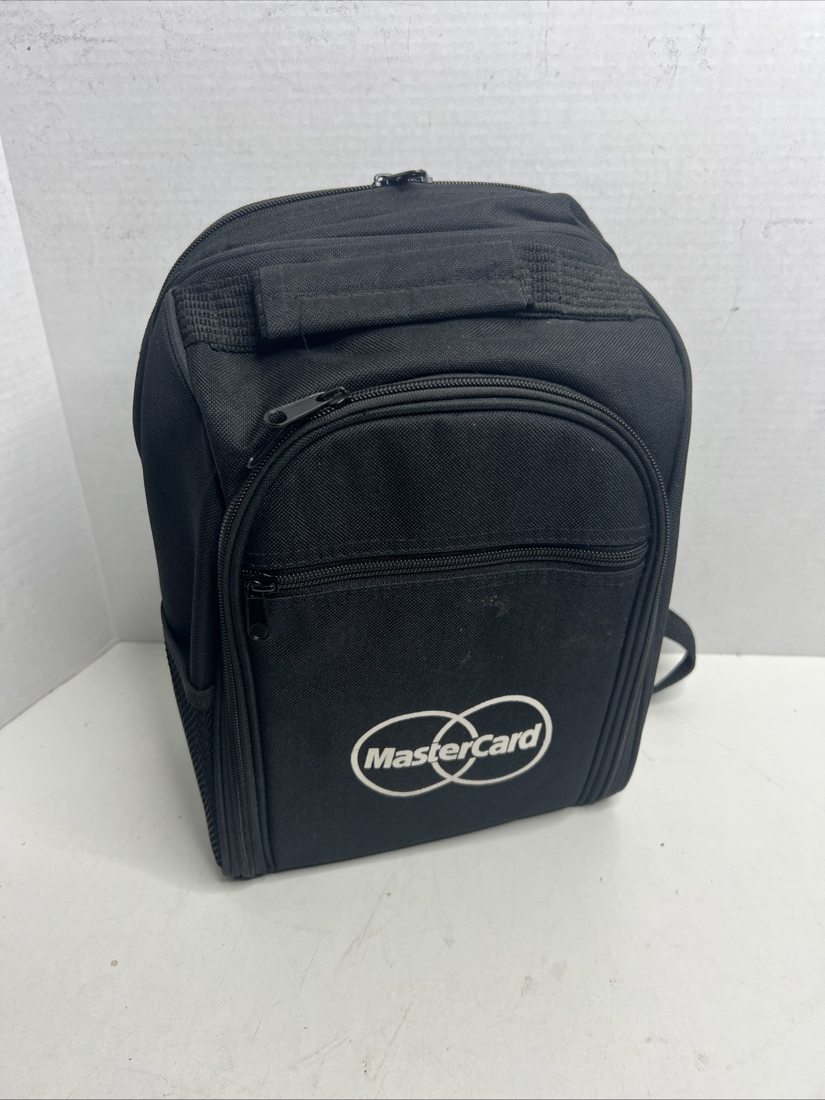 Black Canvas Picnic Carry Bag Backpack With Mastercard Logo Embroidered