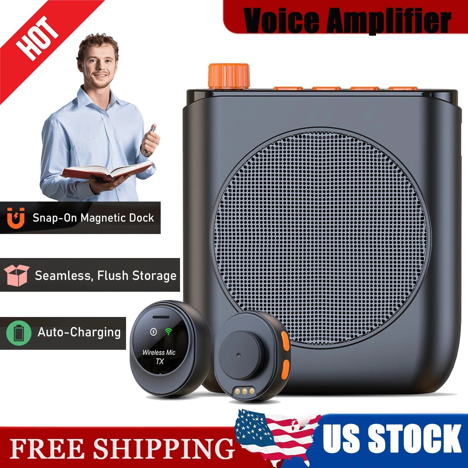 Rechargeable Portable Wireless Voice Amplifier Speaker w/Microphone for Teachers