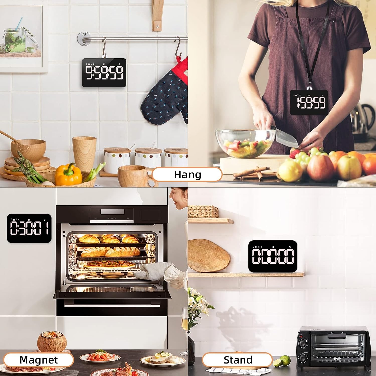 Digital Rechargeable Magnetic Kitchen Timer with Countdown for Cooking