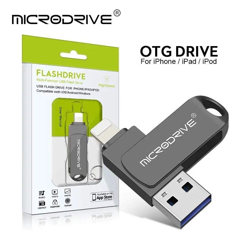 OTG Flash Drive USB3.0 for iPhone with 2 in 1 USB to lightning & usb 3.0