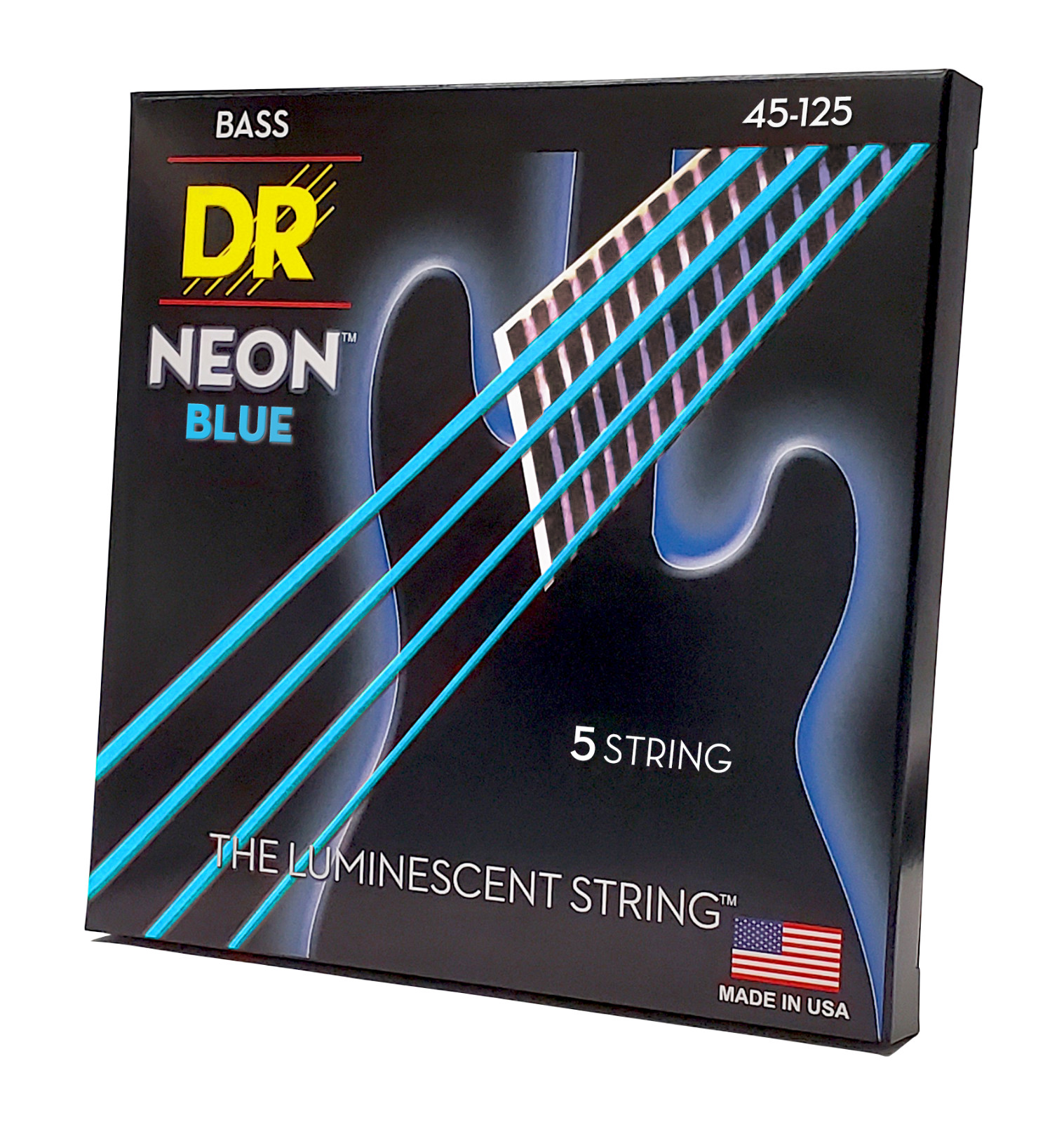 DR Strings Hi-Def Neon Blue Bass Strings 5-String Medium 45-125