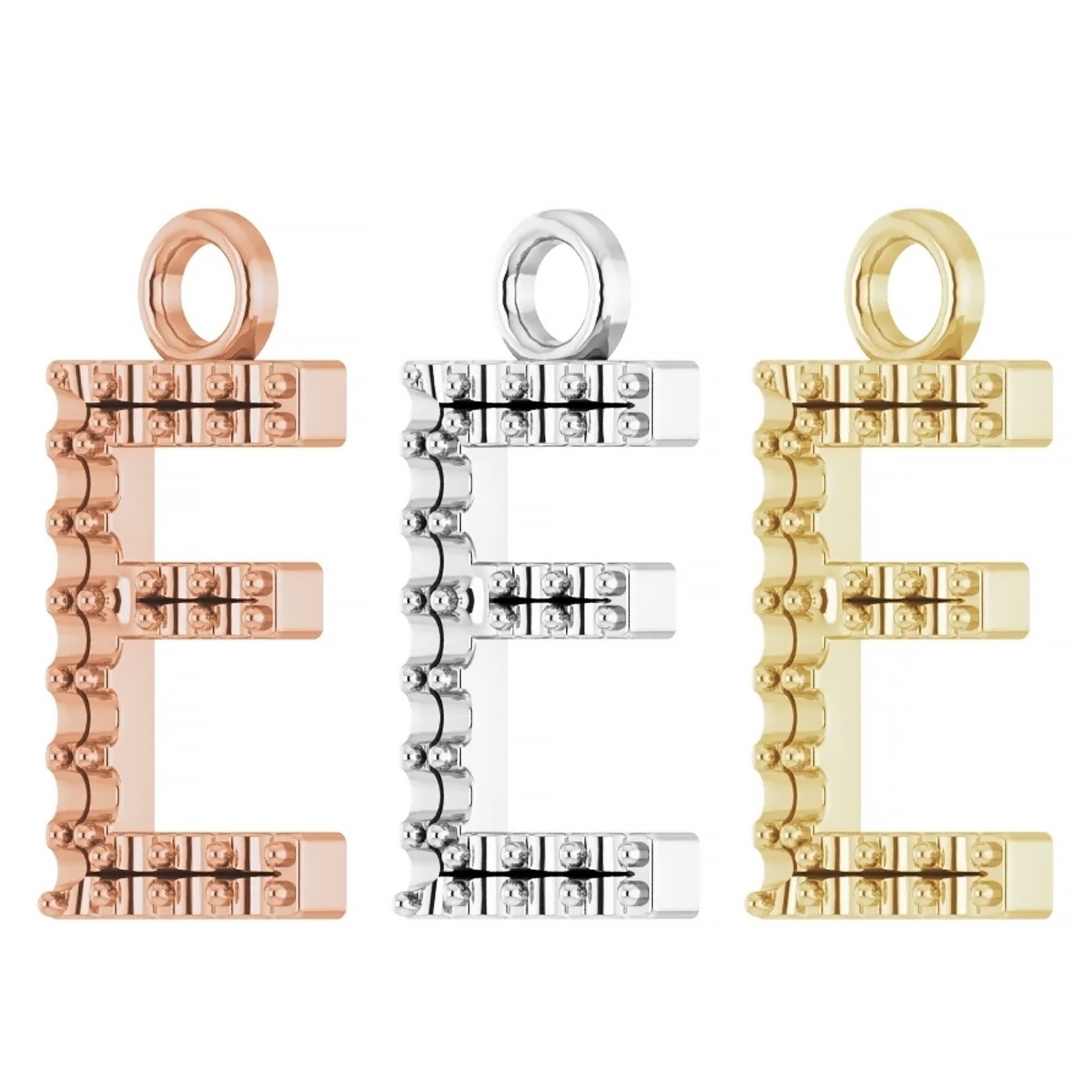 10K 14K  18K Gold Platinum & Sterling Silver Accented Initial E Dangle